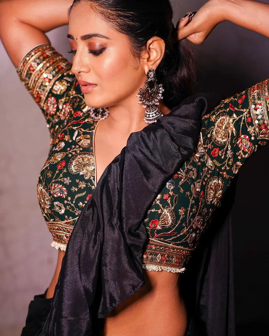 Rashi Singh in South Indian Traditional Black Half Saree Blouse